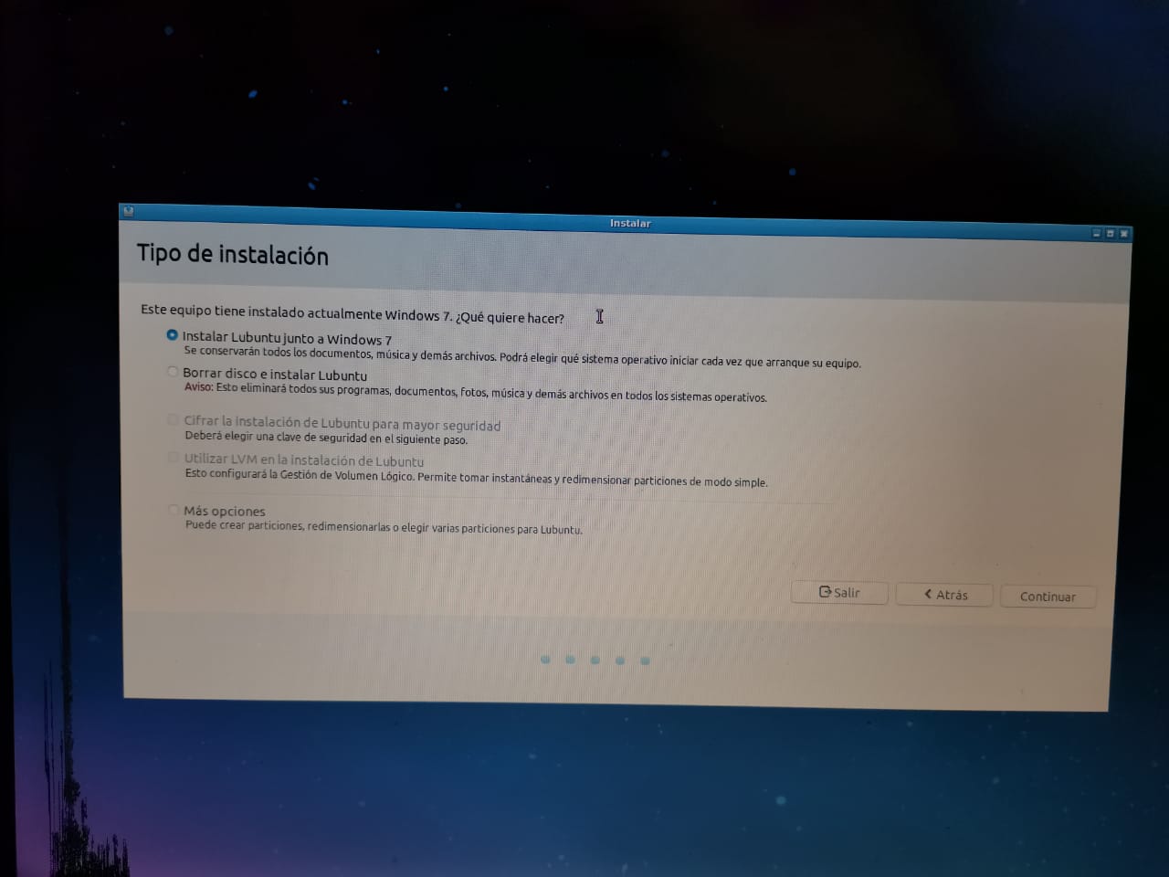 Procedimiento de instalación de Windows.