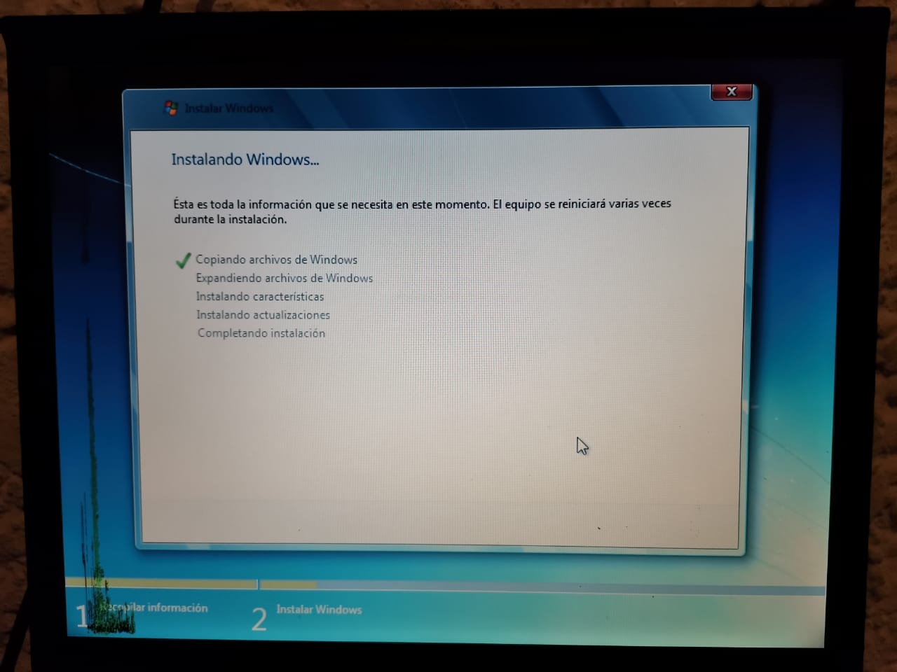 Procedimiento de instalación de Windows.
