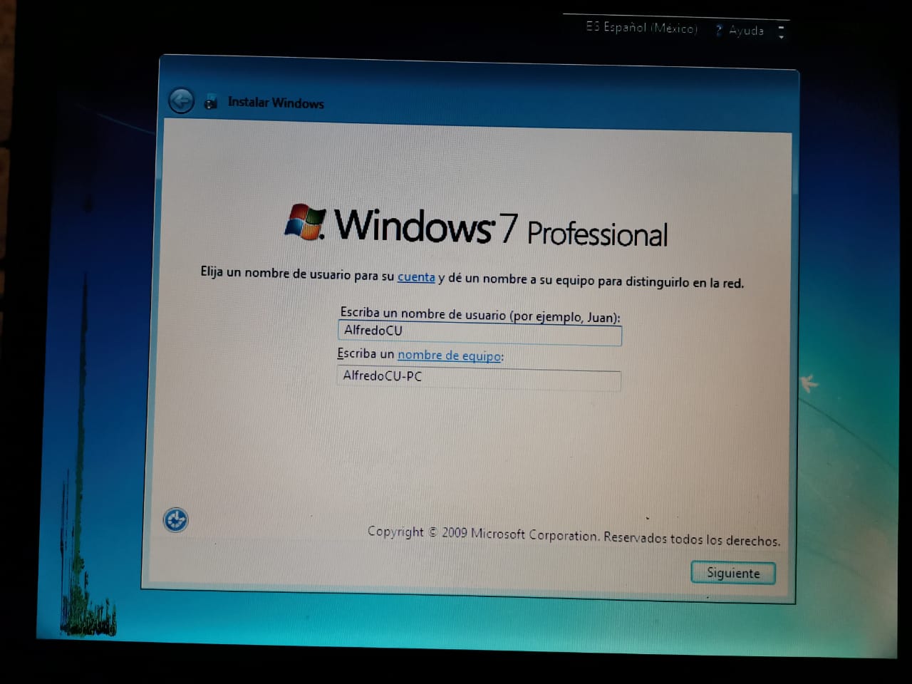Procedimiento de instalación de Windows.