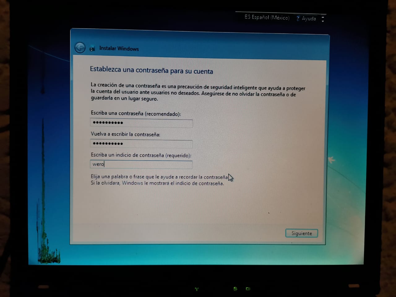 Procedimiento de instalación de Windows.