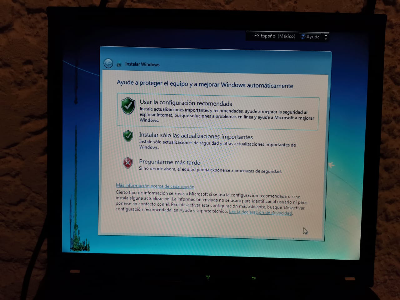 Procedimiento de instalación de Windows.