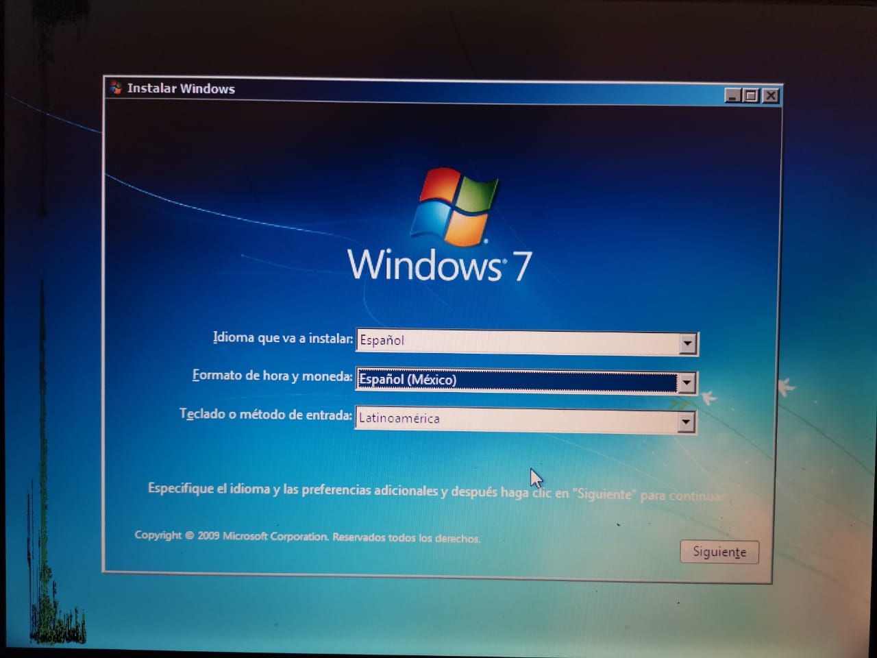 Procedimiento de instalación de Windows.