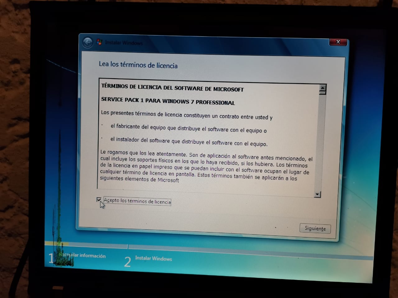 Procedimiento de instalación de Windows.