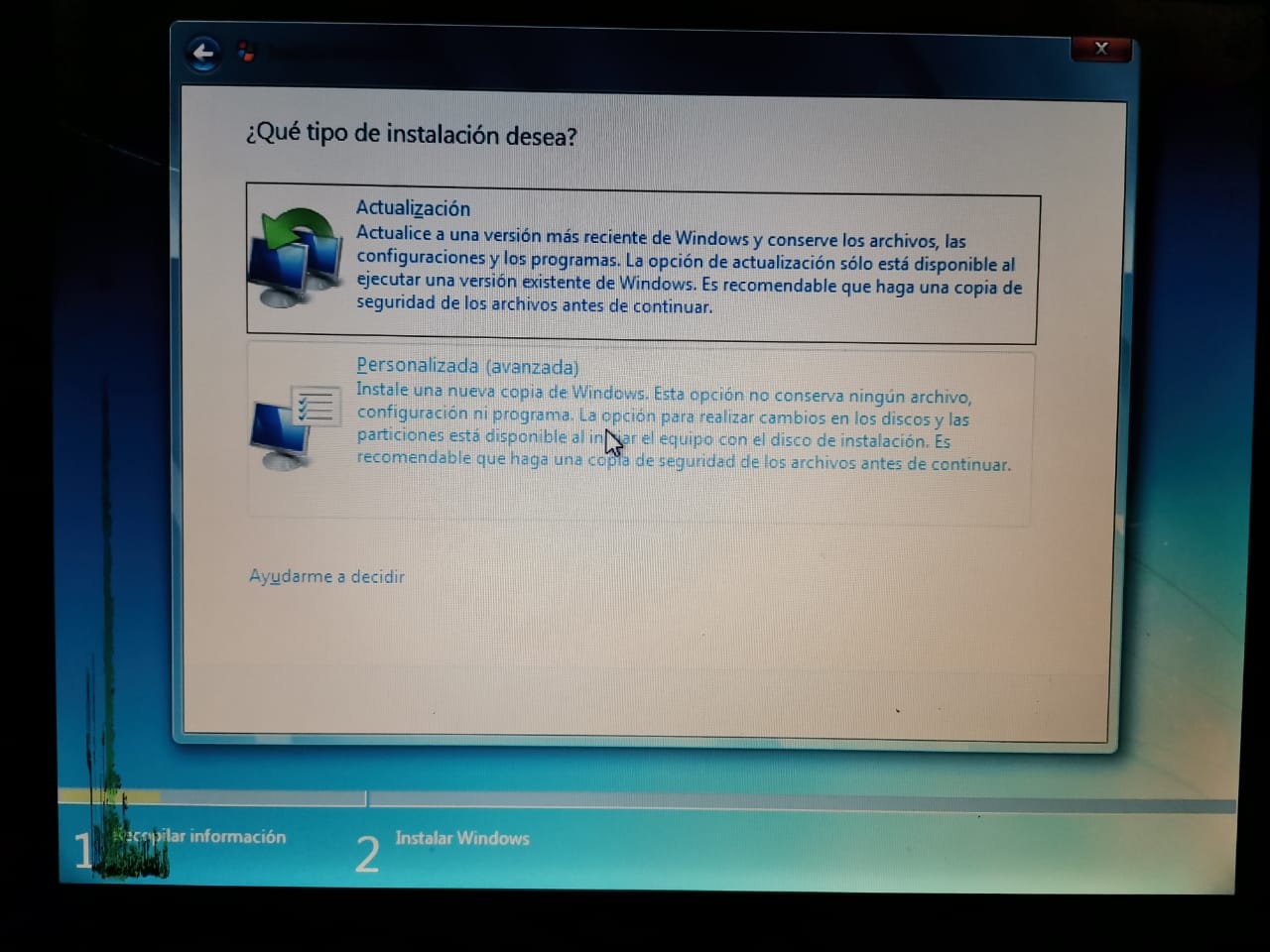 Procedimiento de instalación de Windows.